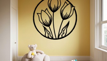 thumb Halka içinde Laleler Lazer Kesim Metal Tablo