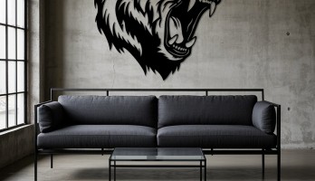 thumb Kızgın Ayı Kafası Lazer Kesim Metal Tablo