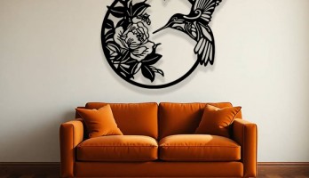 Çiçek Üzerindeki Sinek Kuşu Metal Tablo