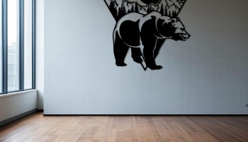 thumb Dağ Manzaralı Ayı Lazer Kesim Metal Tablo