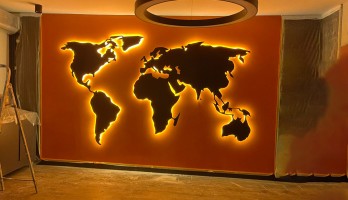 thumb 2 Parça Dünya Haritası Lazer Kesim Metal Tablo