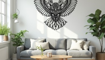 thumb Kanatları Açık Baykuş Lazer Kesim Metal Tablo