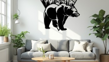 thumb Dağ Manzaralı Ayı Lazer Kesim Metal Tablo