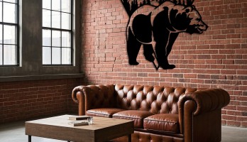 thumb Dağ Manzaralı Ayı Lazer Kesim Metal Tablo