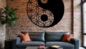 thumb Ying Yang Çizgi Desenli Lazer Kesim Metal Tablo