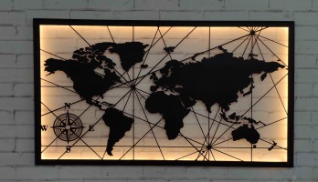 thumb Dünya Haritası ve Pusula Metal Tablo