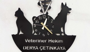 Kedi Köpek Figürlü Veteriner Hekim Duvar Saati