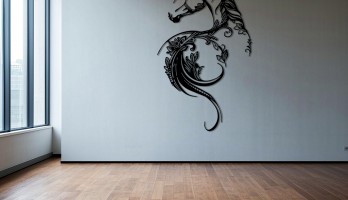 Çiçekli At Lazer Kesim Metal Tablo