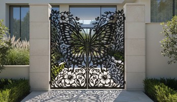 Kelebek Desenli Çift Kanatlı Lazer Kesim Ferforje Kapı