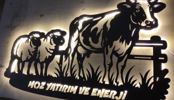 İnek ve Koyun Çiftlik Lazer Kesim Metal Tablo