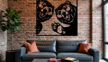 thumb İki Mutlu Ayı Lazer Kesim Metal Tablo