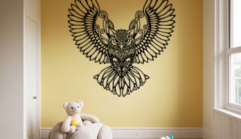 Kanatları Açık Baykuş Lazer Kesim Metal Tablo