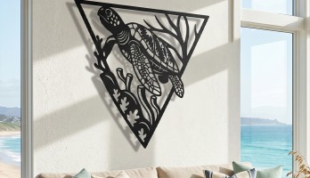 thumb Caretta Caretta Lazer Kesim Metal Tablo Deniz Kaplumbağası Duvar Dekoru