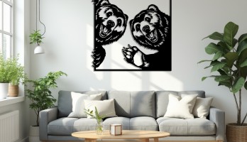 thumb İki Mutlu Ayı Lazer Kesim Metal Tablo