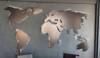 thumb 2 Parça Dünya Haritası Lazer Kesim Metal Tablo