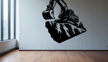 thumb Toprak Üzerinde Ekskavatör Metal Tablo