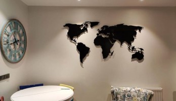 thumb 2 Parça Dünya Haritası Lazer Kesim Metal Tablo