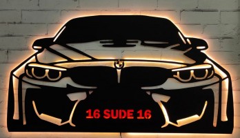 thumb Bmw Ön Görünüş Ledli Lazer Kesim Metal Tablo
