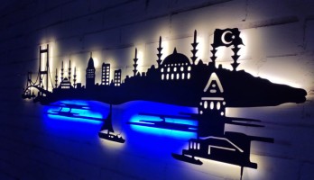thumb Ledli Lazer Kesim İstanbul Şehir Görseli Metal Tablo