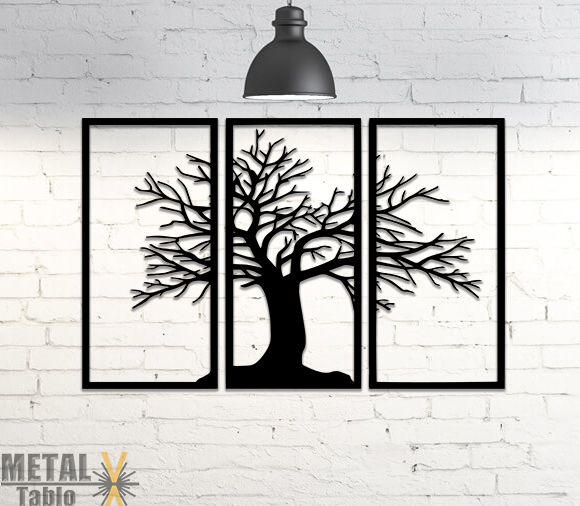 3 Parça Çınar Ağacı Metal Tablo