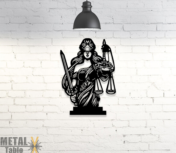 Hukukçulara Özel Themis Heykeli Lazer Kesim Metal Tablo