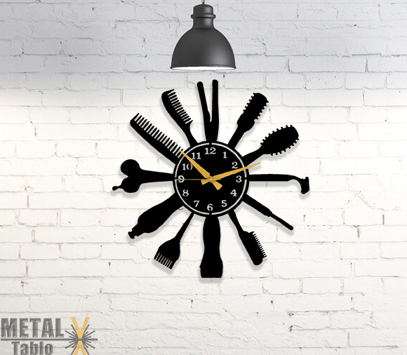 Kuaför Aletleri Metal Duvar Saati