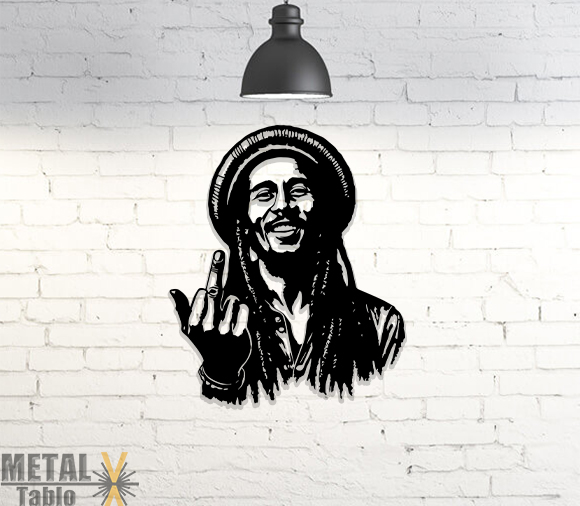 Bob Marley Orta Parmak Metal Tablo