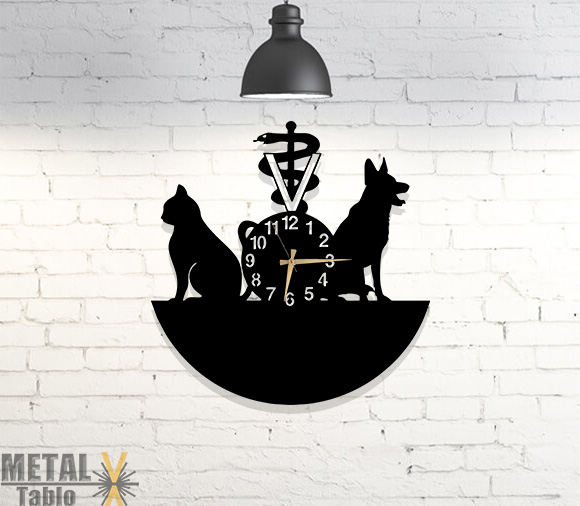Kedi Köpek Figürlü Veteriner Hekim Duvar Saati