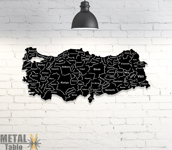 Türkiye Haritası ve İller Lazer Kesim Metal Tablo