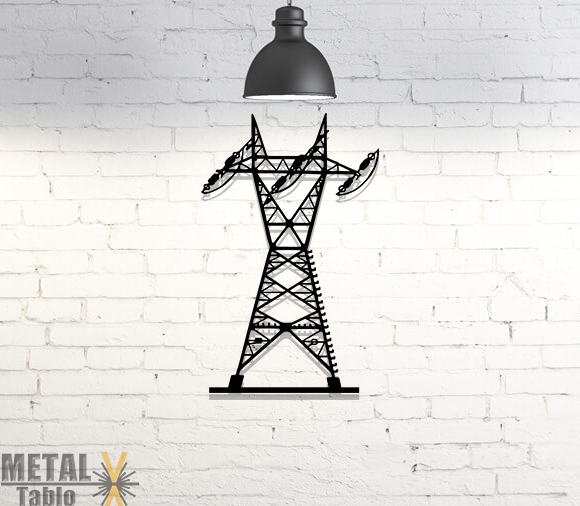 Elektrik Direği Yüksek Gerilim Lazer Kesim Metal Tablo