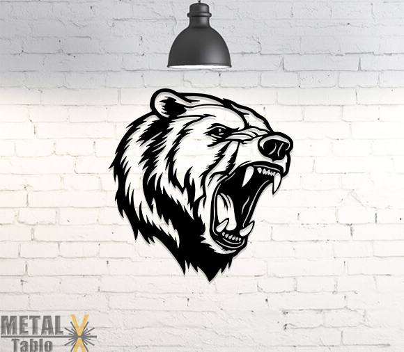 Kızgın Ayı Kafası Lazer Kesim Metal Tablo