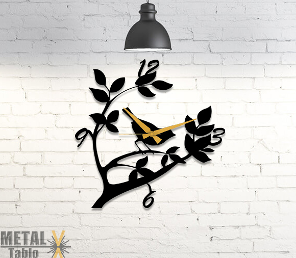 Ağaç Dalında Kuş Metal Duvar Saati