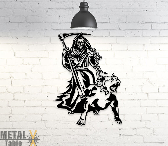 Azrail ve Pitbull Köpeği Metal Tablo