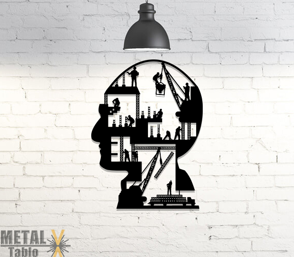 İnsan Yüzü İnşaat Mühendislik Lazer Kesim Metal Tablo