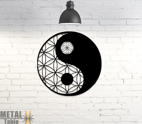 Ying Yang Çizgi Desenli Lazer Kesim Metal Tablo