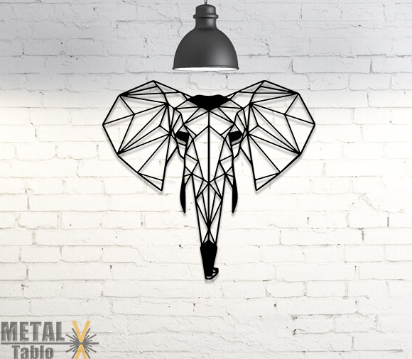 Geometrik Fil Başı Metal Tablo