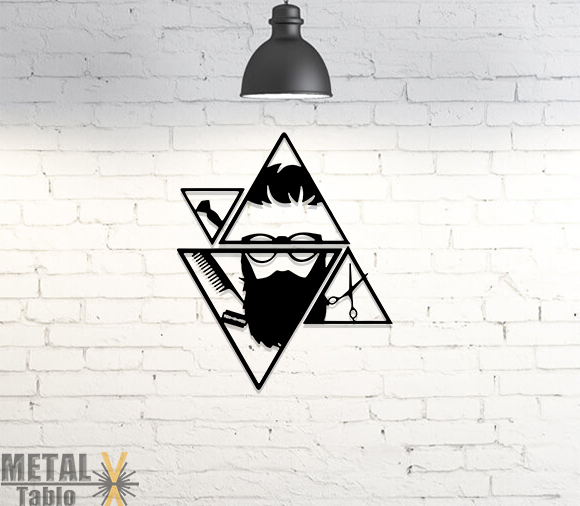 Dört Parça Üçgen Berber Lazer Kesim Metal Tablo