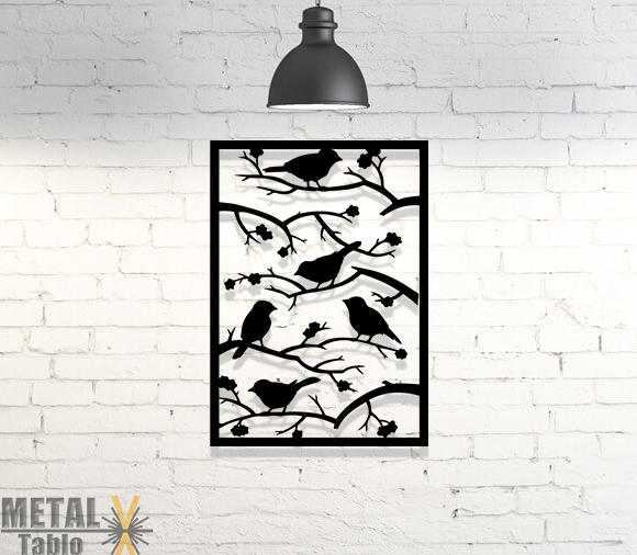 Ağaç Dalındaki Kuşlar Lazer Kesim Metal Tablo