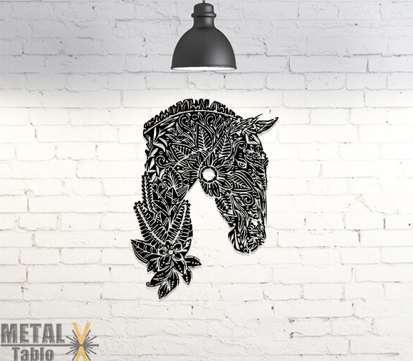 Desenli At Kafası Lazer Kesim Metal Tablo