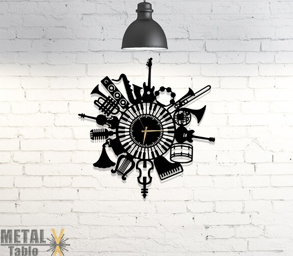 Müzik Evlerine Özel Lazer Kesim Metal Duvar Saati