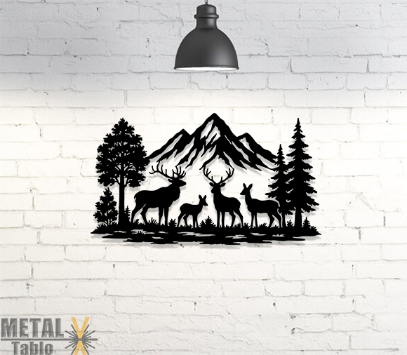Geyikler ve Orman Lazer Kesim Metal Tablo