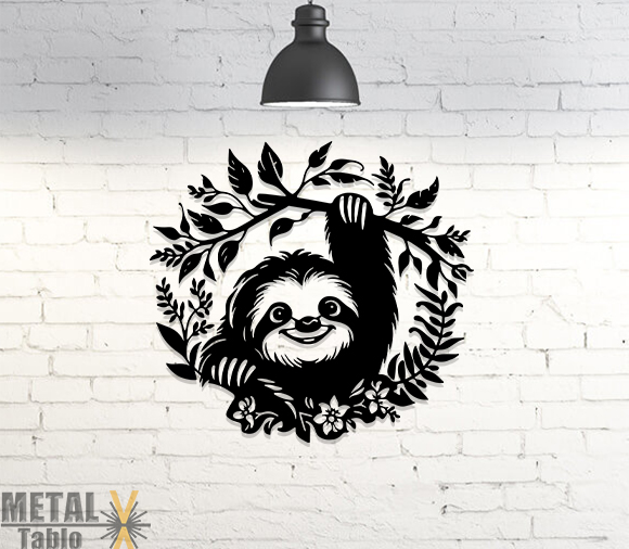 Çelenk içinde Tembel Hayvan Metal Tablo