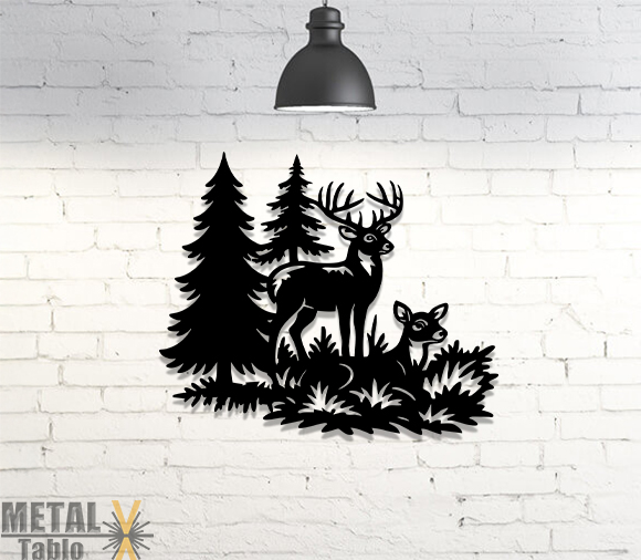 Ormanda Geyikler Lazer Kesim Metal Tablo