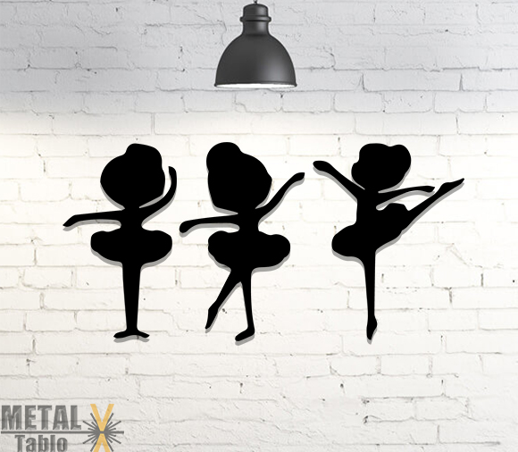Balerin Figürü 3'lü Set Lazer Kesim Metal Tablo