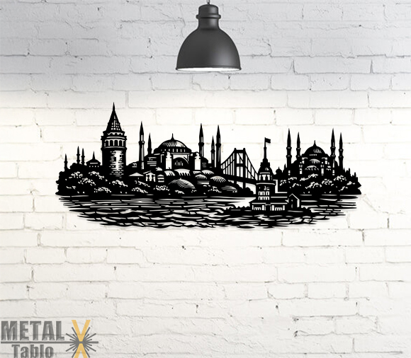 İstanbul Silüeti Lazer Kesim Metal Tablo Şehir Temalı Duvar Dekoru
