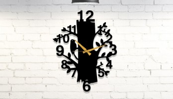 Ağaç Desenli Metal Dekor Lazer Kesim Duvar Saati