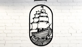 Elips Yelkenli Gemi Lazer Kesim Metal Tablo