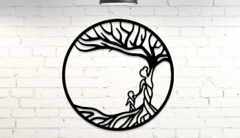 Ağaç Anne ve Çocuk Metal Tablo