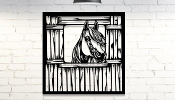 Tavlada Ahırdan Bakan At Lazer Kesim Metal Tablo