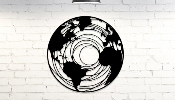 Dünya Haritası Halkalı Lazer Kesim Metal Tablo